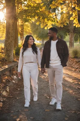 Romantic Couple Walking in Autumn Park