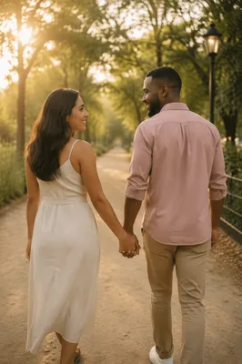 Romantic Couple Walking Hand in Hand