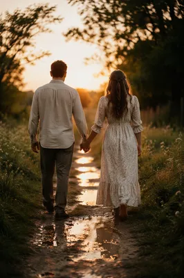 Couple Walking Hand in Hand at Golden Hour