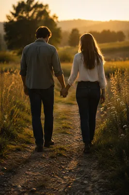 Couple Walking Hand in Hand at Golden Hour