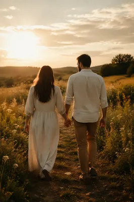 Couple Walking Hand in Hand at Golden Hour