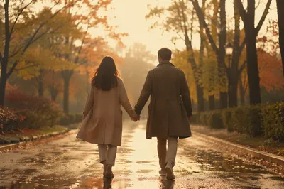 Romantic Couple Walking Hand in Hand