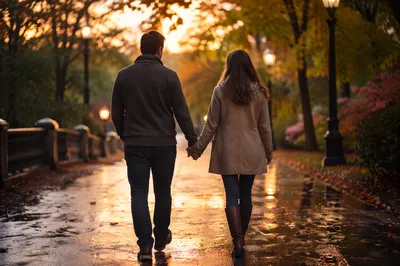 Romantic Couple Walking Hand in Hand