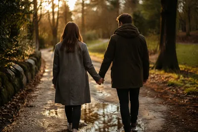 Romantic Couple Walking Hand in Hand