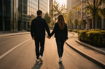 Romantic Couple Walking Hand in Hand