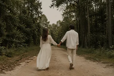 Romantic Couple Walking Hand in Hand