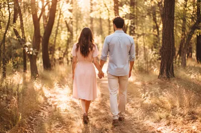 Romantic Couple Walking Hand in Hand