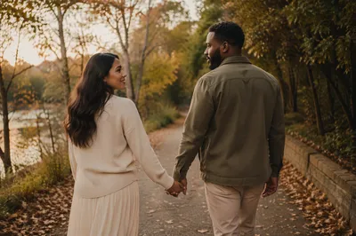 Romantic Couple Walking Hand in Hand