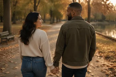 Romantic Couple Walking Hand in Hand