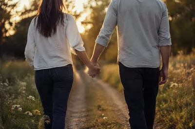 Couple Holding Hands on Countryside Path