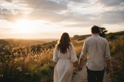 Romantic Couple Walking Hand in Hand
