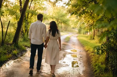 Couple Walking Hand in Hand After Rain