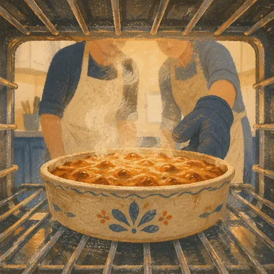 Church Kitchen Volunteers Serving Warm Casserole