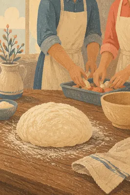 Church Kitchen Volunteers Preparing Bread Dough