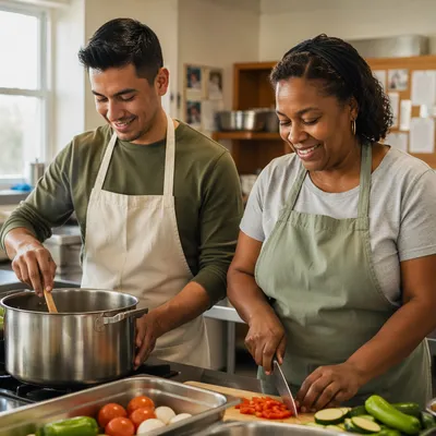 Couple Serving Together in Church Kitchen