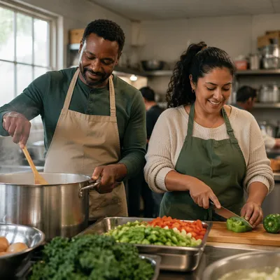 Couple Preparing Meal in Church Kitchen