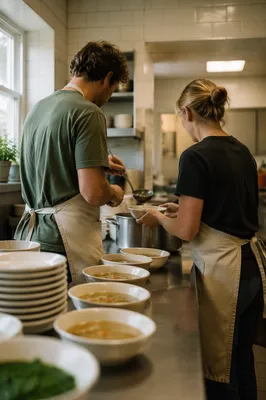 Couple Serving Meal in Church Kitchen