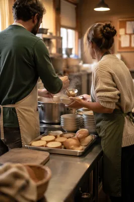 Couple Serving Meal in Church Kitchen