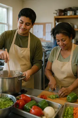 Couple Cooking in Community Kitchen Together