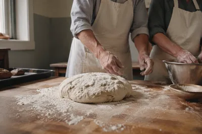 Church Kitchen Volunteers Preparing Bread Together