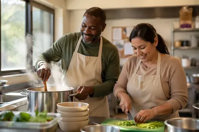 Couple Preparing Meal in Church Kitchen