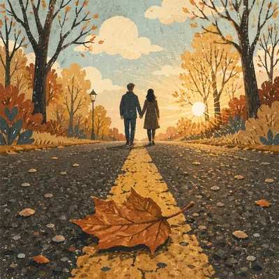 Couple Walking Through Autumn Park Path