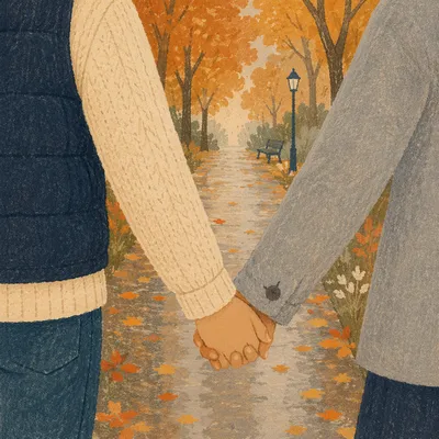 Couple Holding Hands in Autumn Park