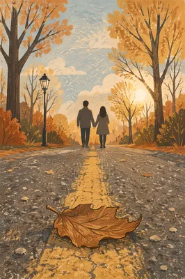 Couple Walking Hand in Hand in Autumn