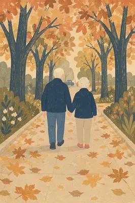 Older Couple Walking Through Autumn Park