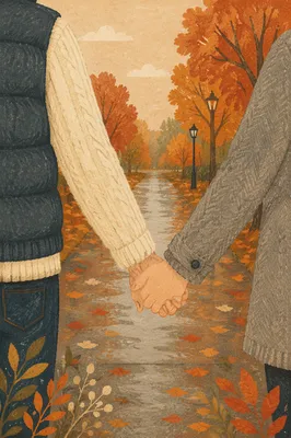 Couple Holding Hands in Autumn Park