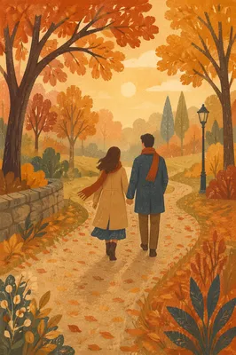 Couple Walking Through Misty Autumn Park