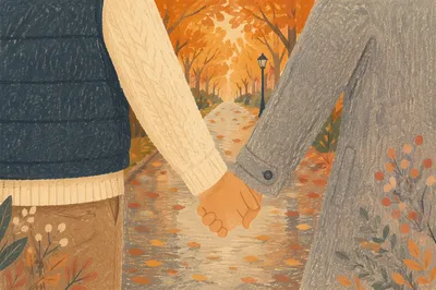 Couple Holding Hands in Autumn Park