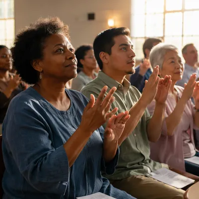 Deaf Congregation Signing in Sunlit Chapel