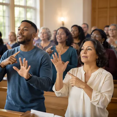 Deaf Worshippers Signing in Bright Church Hall