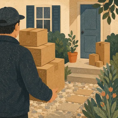 Delivery Driver Carrying Packages to Doorstep