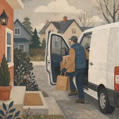 Delivery Driver Bringing Packages to Doorstep