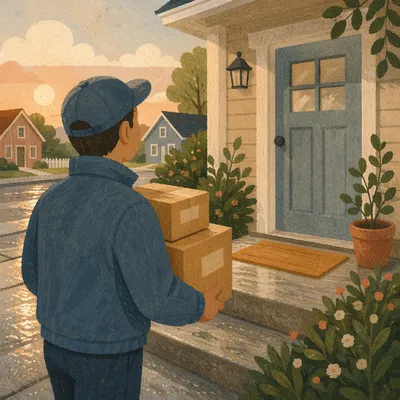 Morning Delivery Driver at Suburban Doorstep