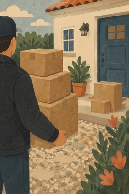 Delivery Driver Carrying Packages to Doorstep