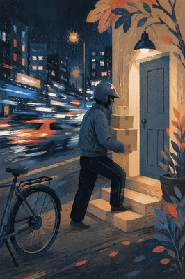 Night Delivery Courier at Residential Doorstep