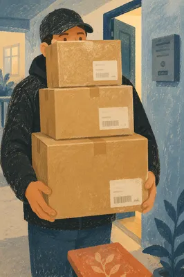 Delivery Driver Carrying Packages to Doorstep