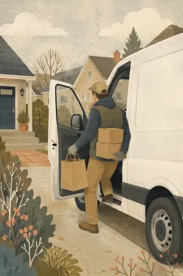Delivery Driver Bringing Packages to Doorstep