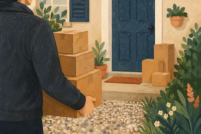 Delivery Driver Carrying Packages to Doorstep