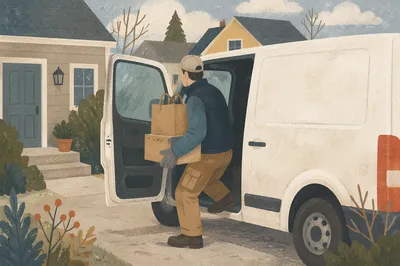 Delivery Driver Bringing Packages to Doorstep