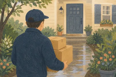 Delivery Driver Bringing Packages to Doorstep