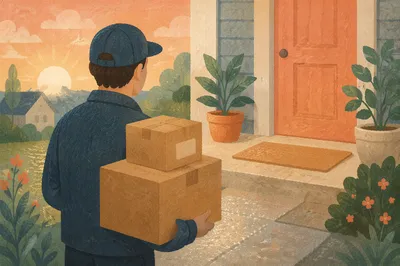 Morning Package Delivery at Suburban Doorstep