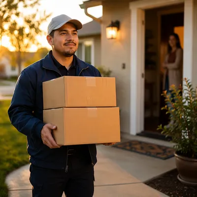 Delivery Driver Bringing Packages to Doorstep