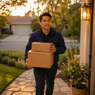 Delivery Driver Carrying Packages to Doorstep