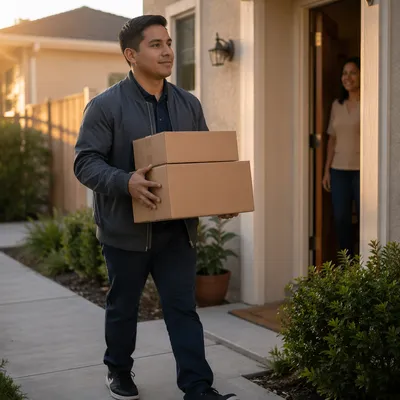 Delivery Driver Carrying Packages to House