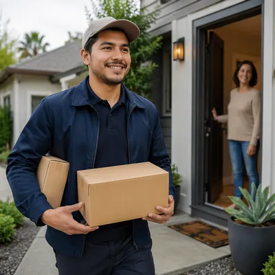 Delivery Driver Carrying Packages to Front Door