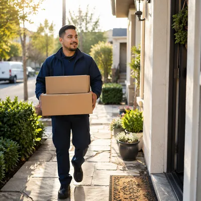 Delivery Driver Carrying Packages to Doorstep